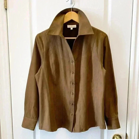 Urban Cotton Western Shirt Faux Suede Long Sleeve Button Front Brown Large - Picture 3 of 16